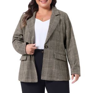 Plus Size One Button Business Casual Blazer Jacket Black Brown